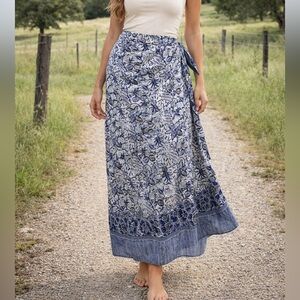 Dana Buchman 100% silk boho indigo batik maxi skirt beach wrap Sarong resort 10
